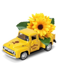 Huray Rayho Sunflower Metal Truck With Artificial Plastic Flower Yellow Vintage Farm Pickup Farmhouse Tabletop Tiered Tray Decor Home Kitchen Mantel Shelf Spring Mini Diecast Truck Decorations  - Image 1