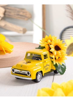 Huray Rayho Sunflower Metal Truck With Artificial Plastic Flower Yellow Vintage Farm Pickup Farmhouse Tabletop Tiered Tray Decor Home Kitchen Mantel Shelf Spring Mini Diecast Truck Decorations  - Image 5