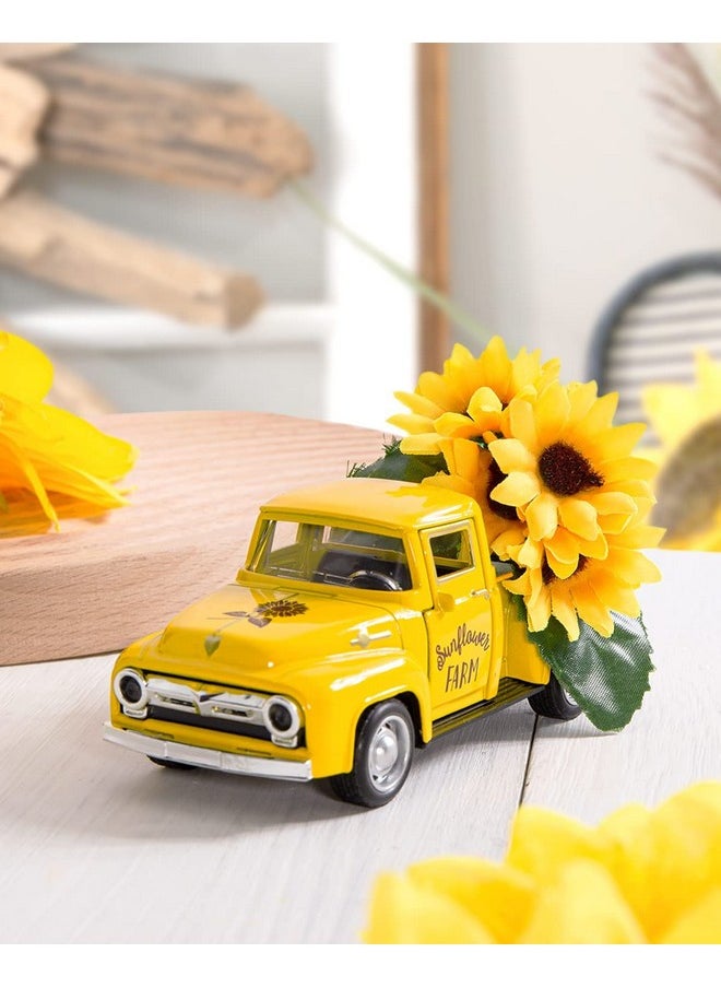 Huray Rayho Sunflower Metal Truck With Artificial Plastic Flower Yellow Vintage Farm Pickup Farmhouse Tabletop Tiered Tray Decor Home Kitchen Mantel Shelf Spring Mini Diecast Truck Decorations  - Image 5