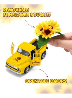 Huray Rayho Sunflower Metal Truck With Artificial Plastic Flower Yellow Vintage Farm Pickup Farmhouse Tabletop Tiered Tray Decor Home Kitchen Mantel Shelf Spring Mini Diecast Truck Decorations  - Image 2