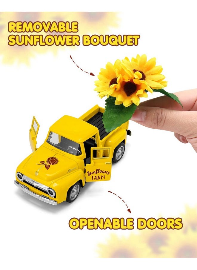 Huray Rayho Sunflower Metal Truck With Artificial Plastic Flower Yellow Vintage Farm Pickup Farmhouse Tabletop Tiered Tray Decor Home Kitchen Mantel Shelf Spring Mini Diecast Truck Decorations  - Image 2