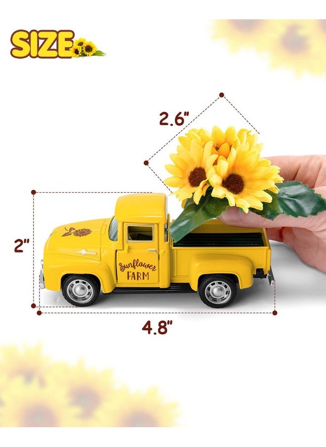 Huray Rayho Sunflower Metal Truck With Artificial Plastic Flower Yellow Vintage Farm Pickup Farmhouse Tabletop Tiered Tray Decor Home Kitchen Mantel Shelf Spring Mini Diecast Truck Decorations  - Image 3