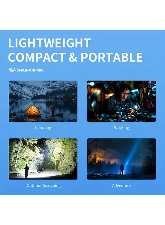 SMILING SHARK ES03black Rechargeable Mini Flashlight Super Bright 3 LED Aluminum Torch For Hiking Camping Outdoor Emergency - Image 3