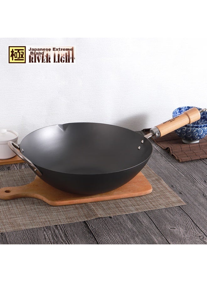 River Light Imported Wok, Uncoated Pure Iron Pan 36cm, Stir-fry Pan, Frying Pan For Home Use, Same As Sold In Specialized Stores - Image 1