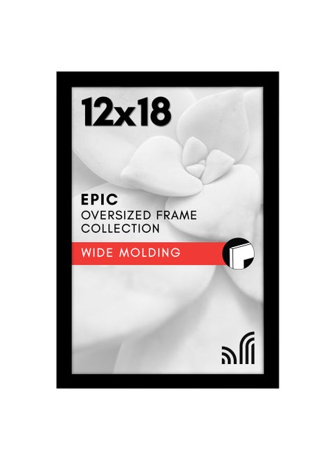 Americanflat 12x18 Poster Frame with Polished Plexiglass  Black Picture Frame  Wide Photo Frames Made of Engineered Wood for Vertical or Horizontal Wall Display  Epic Collection  Black