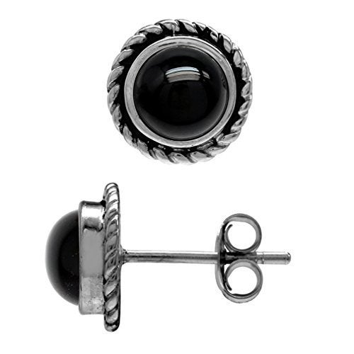 Silvershake 6mm Natural Round Shape Black Onyx 925 Sterling Silver Rope Stud Earrings - Image 2