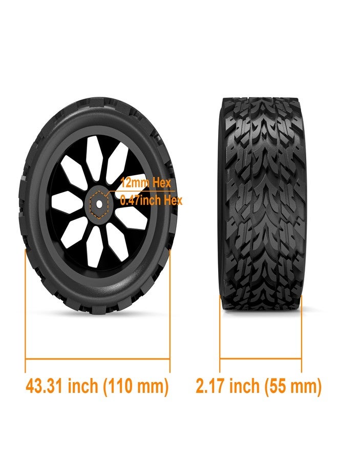 Hosim 4pcs 12mm Hex Wheels & Tires for RIAARIO and for AMORIL 1/10 RC Truck, for Traxxas Rustler Stampede 2wd 4x4 vxl Mini Maxx X17 X25 X27 Rubber Wheels Replacement 4.66 OD x 2.17 Width - Image 3