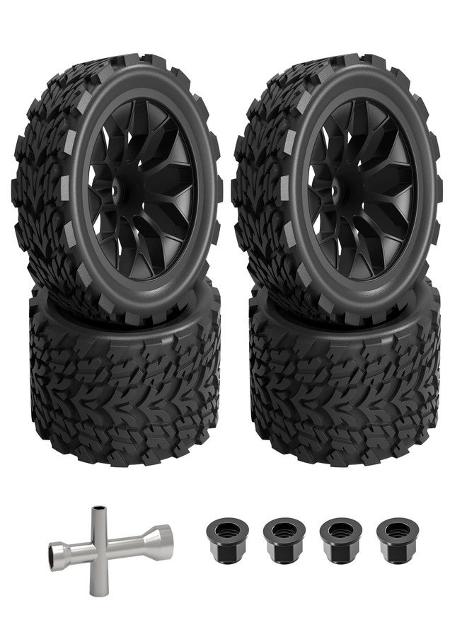 Hosim 4pcs 12mm Hex Wheels & Tires for RIAARIO and for AMORIL 1/10 RC Truck, for Traxxas Rustler Stampede 2wd 4x4 vxl Mini Maxx X17 X25 X27 Rubber Wheels Replacement 4.66 OD x 2.17 Width - Image 4