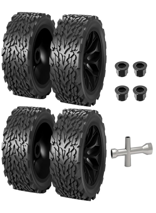 Hosim 4pcs 12mm Hex Wheels & Tires for RIAARIO and for AMORIL 1/10 RC Truck, for Traxxas Rustler Stampede 2wd 4x4 vxl Mini Maxx X17 X25 X27 Rubber Wheels Replacement 4.66 OD x 2.17 Width - Image 1
