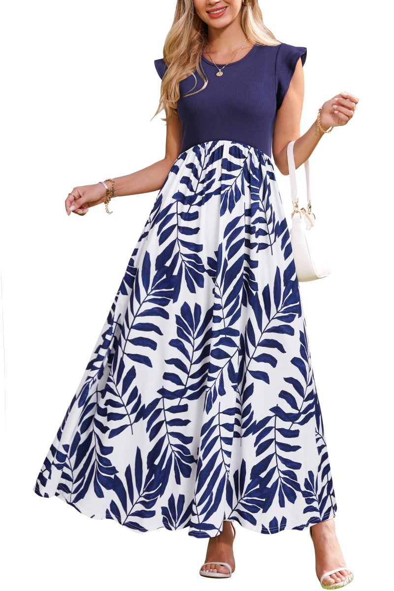 OUGES Women's Summer Casual Floral Maxi Dresses Maternity Clothes Spring Fashion Outfits Baby Shower Dress 2026(Floral H,M) - Image 1