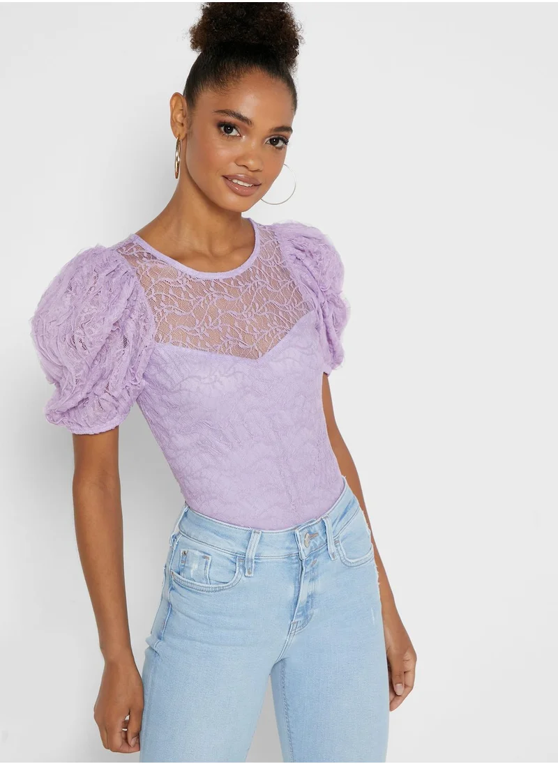 River Island Petite Textured Puff Sleeve Top