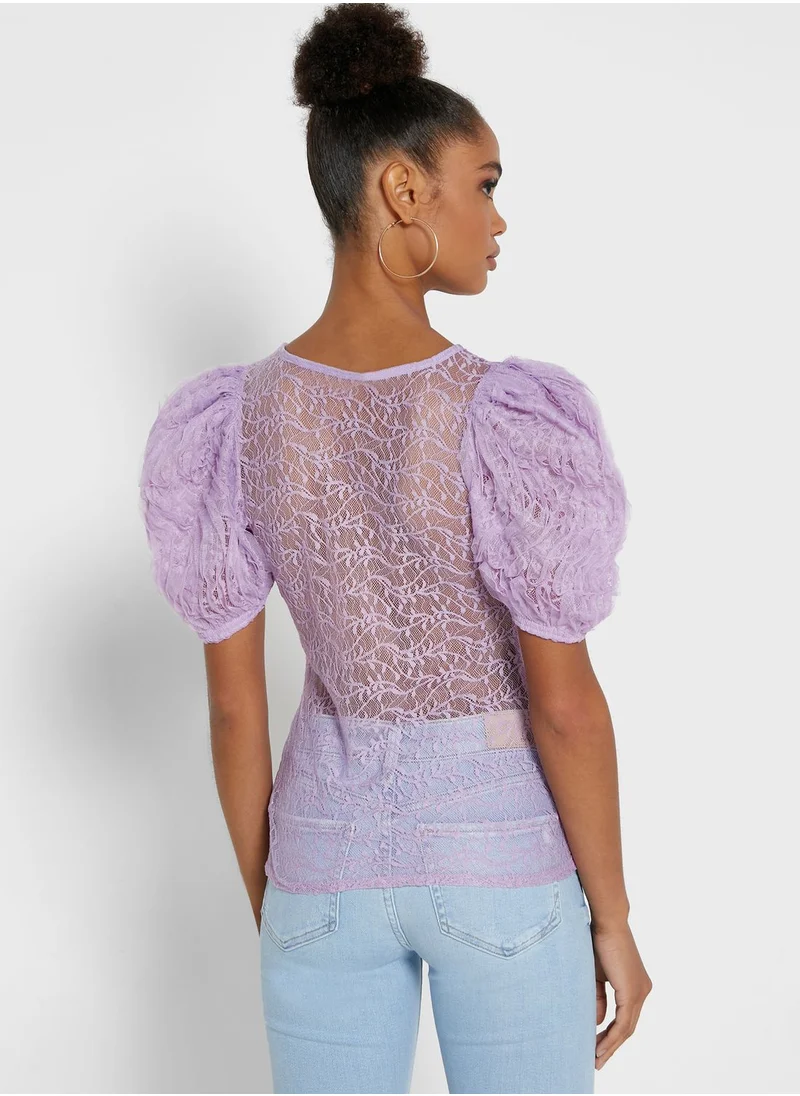 River Island Petite Textured Puff Sleeve Top