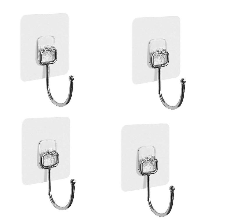 VIHAX Self Adhesive Hooks Waterproof and Rustproof Wall Hooks for Hanging Heavy Duty, Stainless Steel Towel and Coats Hooks to use Inside Kitchen, Bathroom, Home and Office (Coats Hooks, 4pcs) - Image 1
