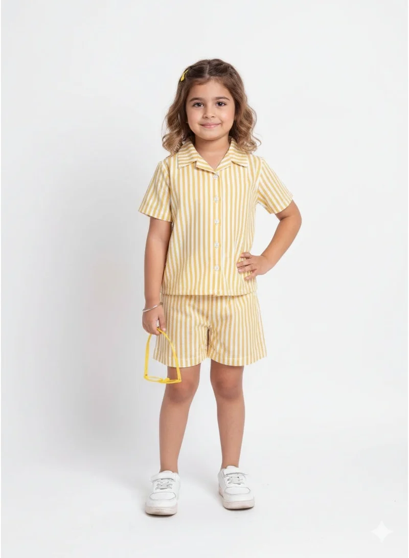 Saka Designs Girls Yellow Cotton Shirt And Shorts Set