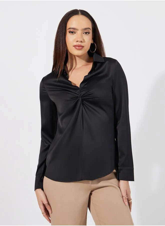 Aria Romance Front Knot Detail Collared Top