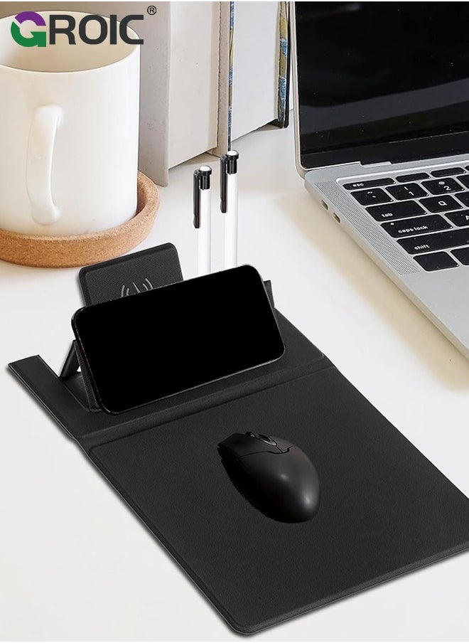 GROIC - Black 5 in 1 Wireless Charging Station Mouse Pad for Apple Devices, Fast Charger Stand fits iPhone, Apple Watch Ultra SE 8 7 6 5 4 3 2, AirPods 3 2 Pro, Samsung Qi Phone - Image 1