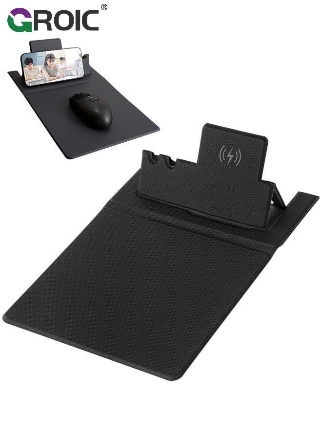 GROIC - Black 5 in 1 Wireless Charging Station Mouse Pad for Apple Devices, Fast Charger Stand fits iPhone, Apple Watch Ultra SE 8 7 6 5 4 3 2, AirPods 3 2 Pro, Samsung Qi Phone - Image 1