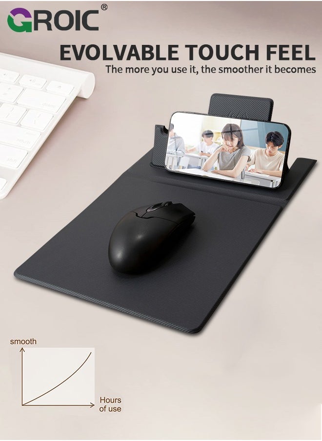 GROIC - Black 5 in 1 Wireless Charging Station Mouse Pad for Apple Devices, Fast Charger Stand fits iPhone, Apple Watch Ultra SE 8 7 6 5 4 3 2, AirPods 3 2 Pro, Samsung Qi Phone - Image 1