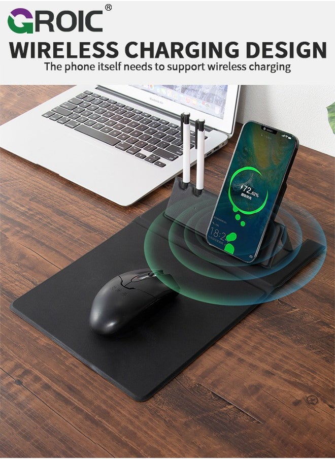GROIC - Black 5 in 1 Wireless Charging Station Mouse Pad for Apple Devices, Fast Charger Stand fits iPhone, Apple Watch Ultra SE 8 7 6 5 4 3 2, AirPods 3 2 Pro, Samsung Qi Phone - Image 1