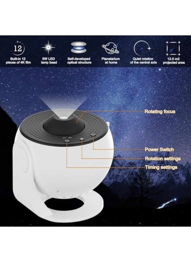 CCOVERY Projector lamp,Star Projector,Planetarium Galaxy Projector,Star Projector for Bedroom,360° Rotating Nebula Projector Lamp, Timed Starry Night Light Projector for Kids,12 Galaxy Discs (Black)