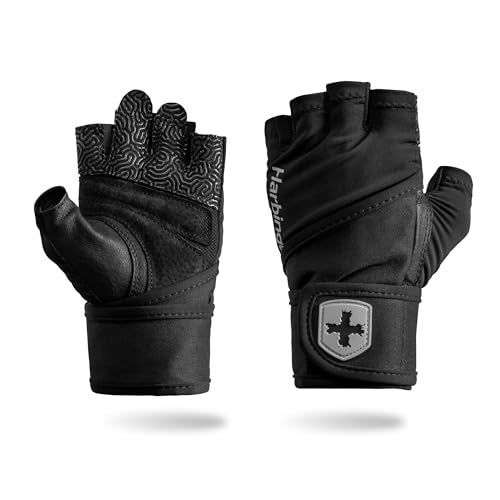 Harbinger Pro Wristwrap Gloves 3.0 - Enhanced Grip, Superior Wrist Support, Breathable 4-Way Stretch Lycra, Durable Leather Palm, Half-Finger Design for Weightlifting, Gym, Black, Medium - Men's - Image 1