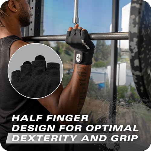 Harbinger Pro Wristwrap Gloves 3.0 - Enhanced Grip, Superior Wrist Support, Breathable 4-Way Stretch Lycra, Durable Leather Palm, Half-Finger Design for Weightlifting, Gym, Black, Medium - Men's - Image 3