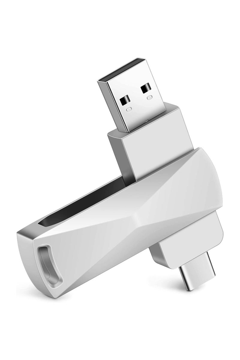 USB Flash Drive, 2TB USB 3.0 Memory Stick Thumb Drive USB C Drive with Type C for Smartphones/MacBook/PC/Tablets for Photos/Videos/Documents (Silver) - Image 1