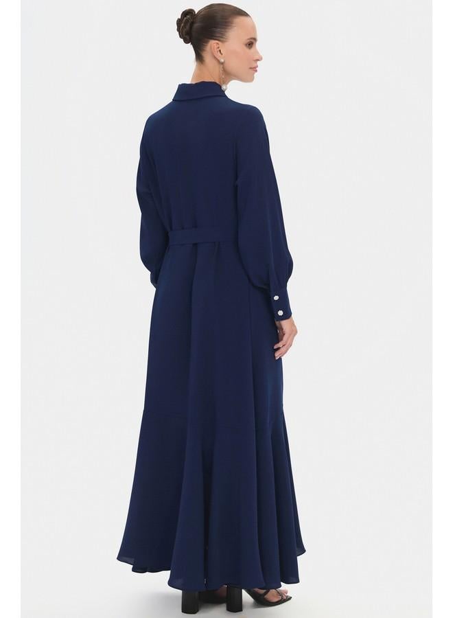 جون فستان ماكسي أزرق كحلي بأزرار - Image 5