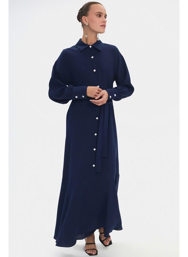 جون فستان ماكسي أزرق كحلي بأزرار - Image 2