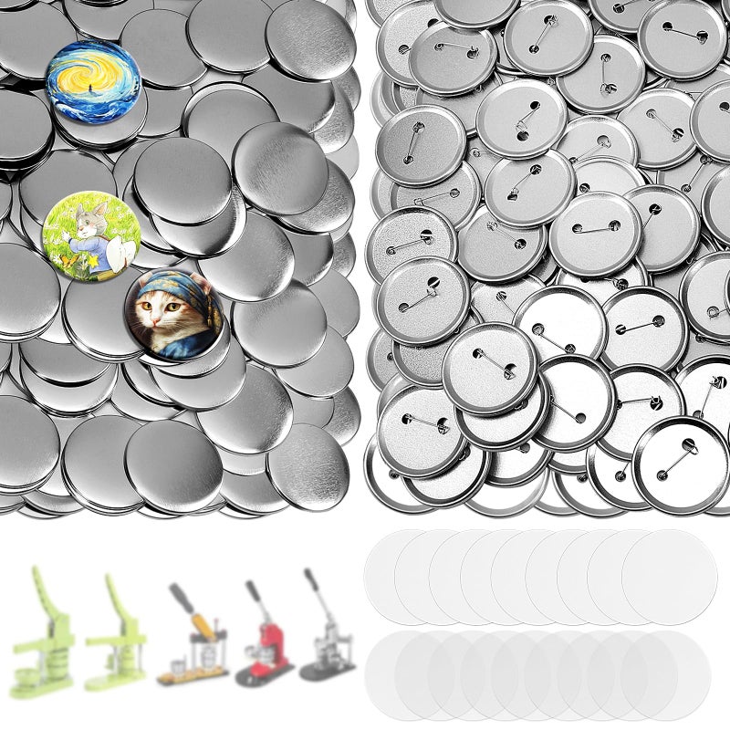 KUNTAERY 200 Set 2.28 Inch Button Maker Supplies, 58mm Approx. 2.25 in Metal Blank Button Badge Parts with Blank Paper& Clear Film for Button Maker Machine, Pin Maker, and Badge Press - Image 1