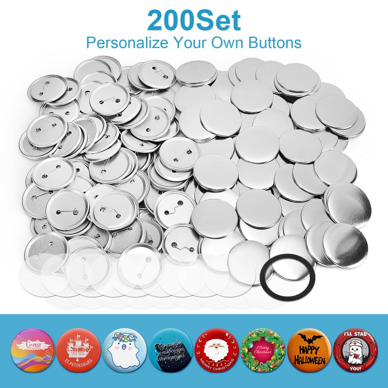 KUNTAERY 200 Set 2.28 Inch Button Maker Supplies, 58mm Approx. 2.25 in Metal Blank Button Badge Parts with Blank Paper& Clear Film for Button Maker Machine, Pin Maker, and Badge Press - Image 3