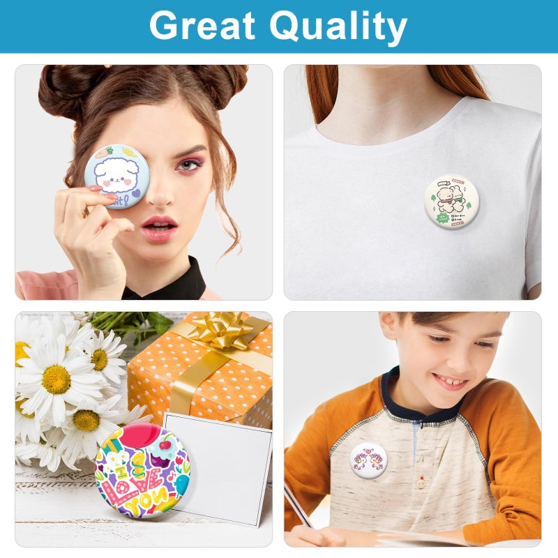 KUNTAERY 200 Set 2.28 Inch Button Maker Supplies, 58mm Approx. 2.25 in Metal Blank Button Badge Parts with Blank Paper& Clear Film for Button Maker Machine, Pin Maker, and Badge Press - Image 5