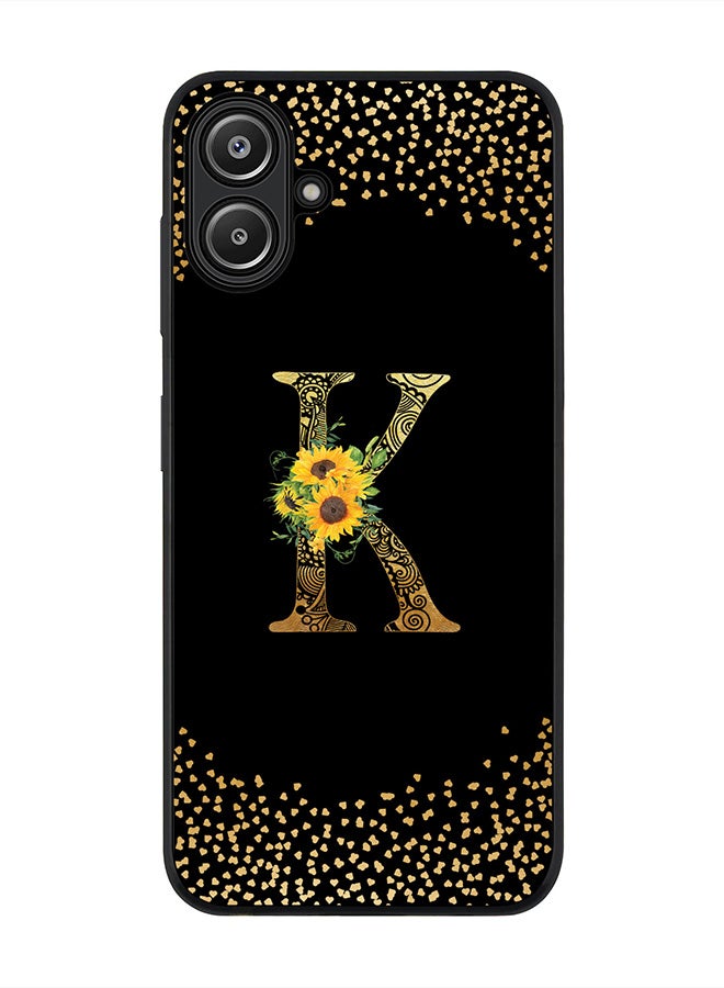 Stylizedd غطاء لهاتف سامسونج جالاكسي A06، حماية كاميرا نحيفة، غطاء هاتف مضاد للصدمات - مونوغرام زهور مخصص - ك (أسود) - Image 1