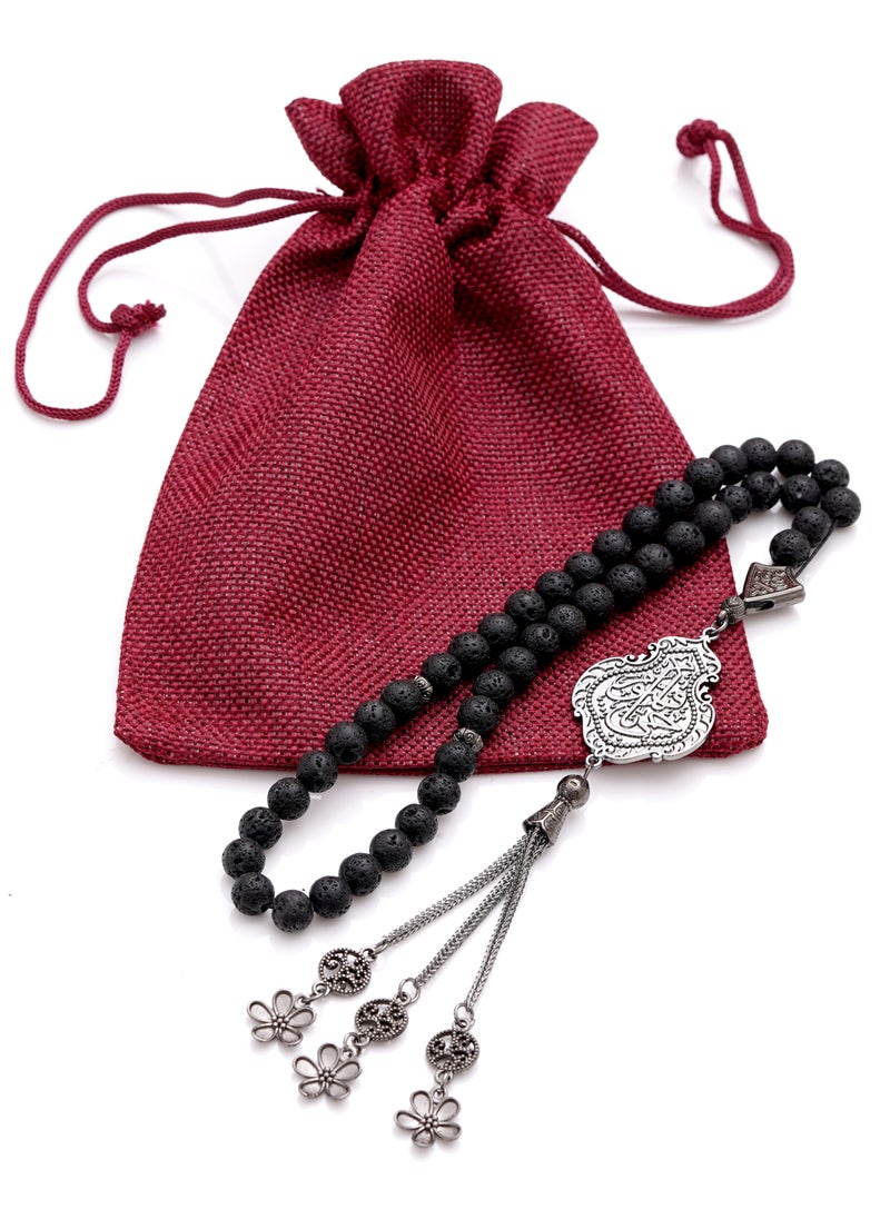 Subhati Gandeel Prayer Beads ( Misbah ) with metal Parts and Lava Stone | 8 MM Beads - 45  - Image 3