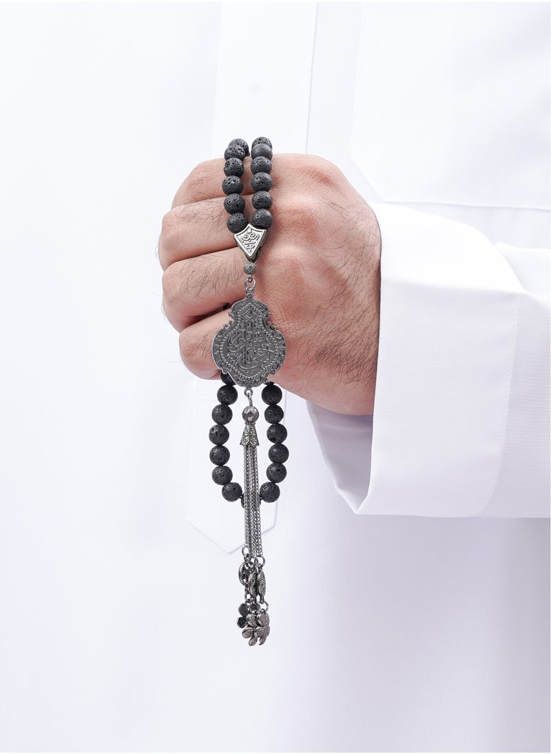 Subhati Gandeel Prayer Beads ( Misbah ) with metal Parts and Lava Stone | 8 MM Beads - 45  - Image 1
