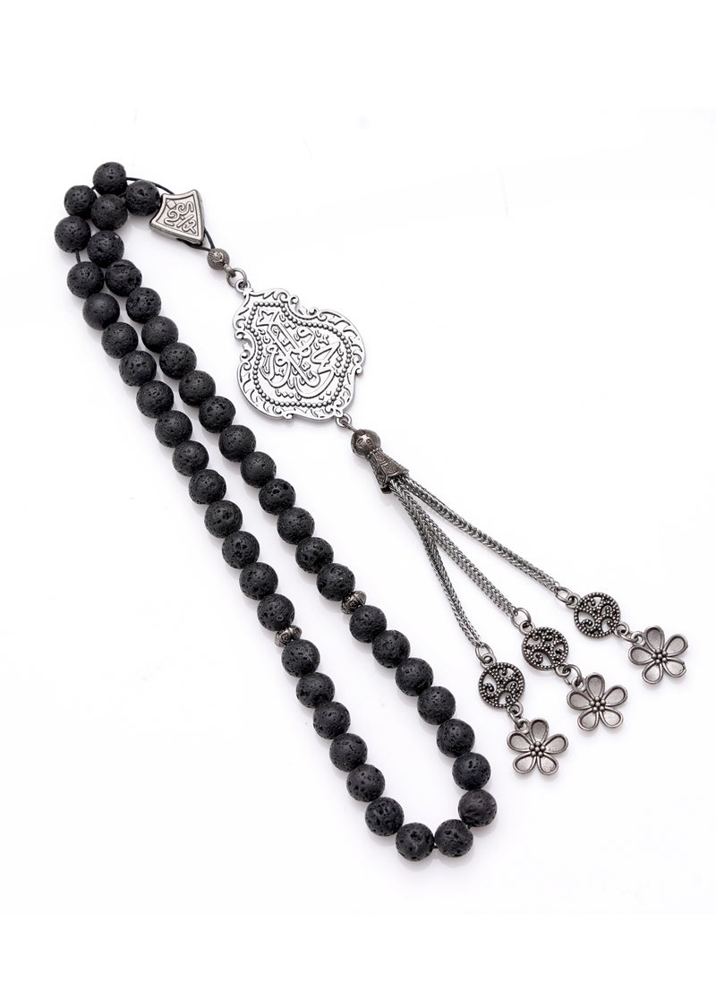 Subhati Gandeel Prayer Beads ( Misbah ) with metal Parts and Lava Stone | 8 MM Beads - 45  - Image 2