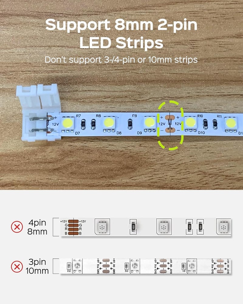 JACKYLED 8mm 2 Pin LED Strip Connectors Lights Connector, L Shape Gapless Solderless Connectors LED Adapter Light Extension Connectors for 8mm Wide Single Color Flex LED Strips - 8mm 2pin Total 22Pcs - Image 4