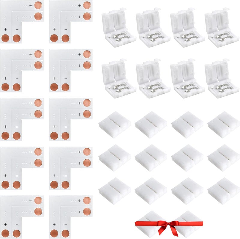 JACKYLED 8mm 2 Pin LED Strip Connectors Lights Connector, L Shape Gapless Solderless Connectors LED Adapter Light Extension Connectors for 8mm Wide Single Color Flex LED Strips - 8mm 2pin Total 22Pcs - Image 1