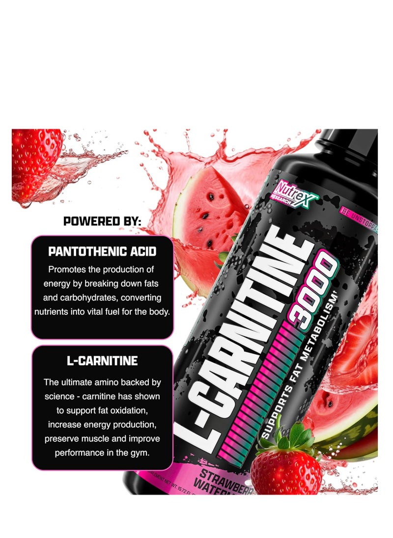 Nutrex Research Liquid Carnitine, Strawberry Watermelon, 3000 mg, Boost Endurance 31 serving 465ml  - Image 3