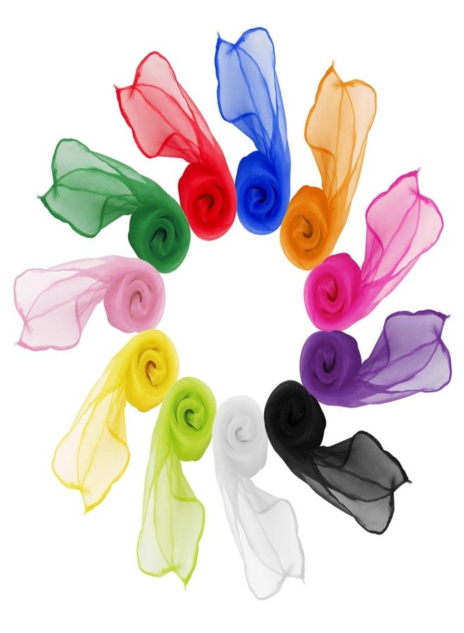 Aspire 12 PCS Juggling Dance Scarves Play Silk Scarf for Music Magic Tricks Performance Rhythm Band 12 Colors 24 Inches - Image 1
