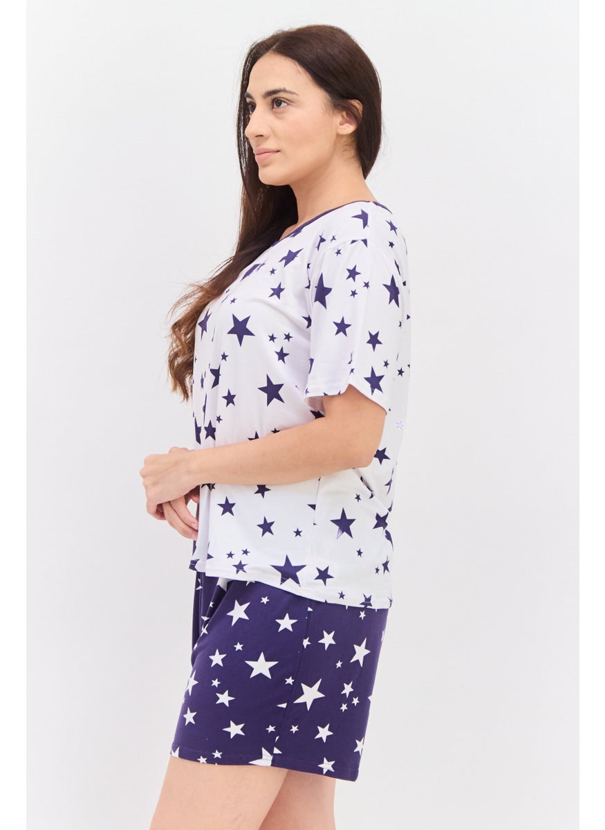 PJ Couture - Women 2 Pcs Allover Print Top And Bottom Pajama Set, White - Image 1