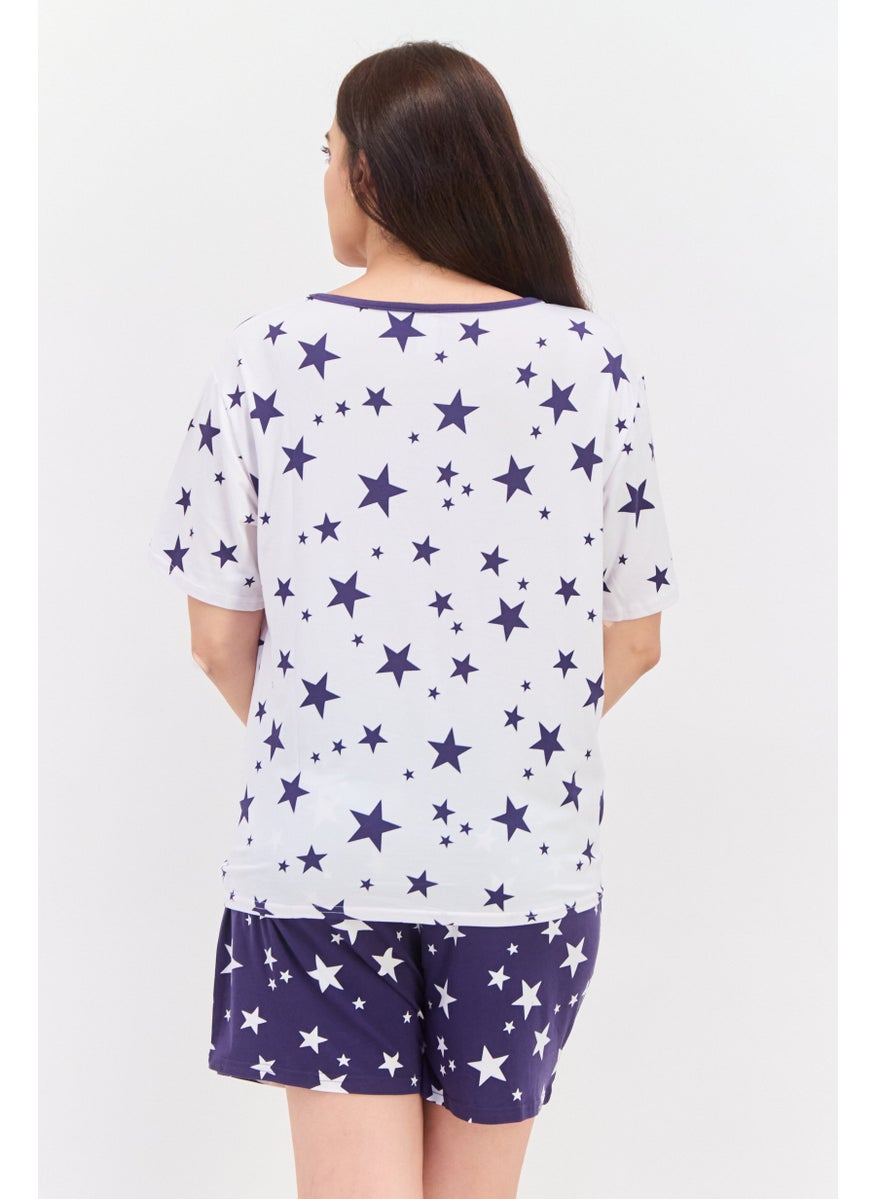 PJ Couture - Women 2 Pcs Allover Print Top And Bottom Pajama Set, White - Image 1