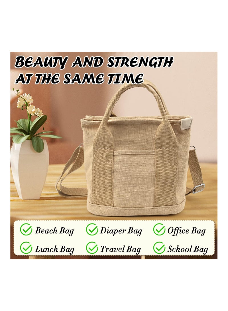 Excefore Canvas Tote Bag for Women, Multi-Pocket Handbags Tote Purse Shoulder Bags with Zipper Large Capacity Crossbody Bag for School Shopping Travel Work Daily Use Beige - Image 3