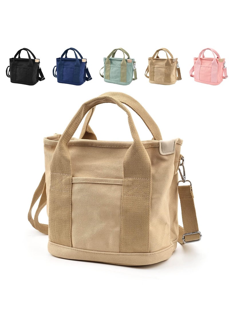 Excefore Canvas Tote Bag for Women, Multi-Pocket Handbags Tote Purse Shoulder Bags with Zipper Large Capacity Crossbody Bag for School Shopping Travel Work Daily Use Beige - Image 1
