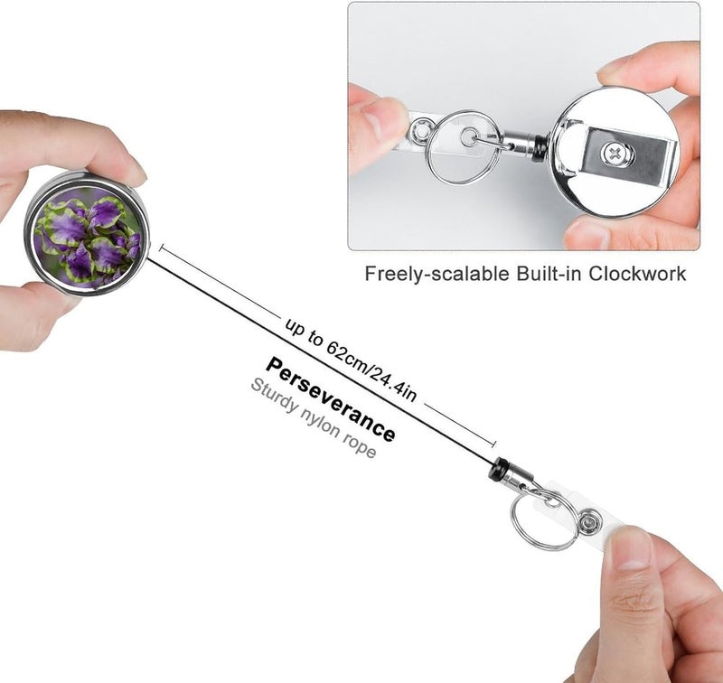 Purple Irises with Green Edges Badge Clip Steel Retractable Badge Reel, Id Card Holder with Reel, Rustproof Work Id Clip for Work, Nurse, Teacher & Office Staff Id Badge Fastener - Image 3