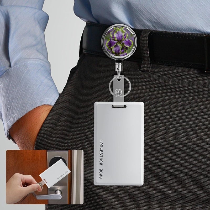 Purple Irises with Green Edges Badge Clip Steel Retractable Badge Reel, Id Card Holder with Reel, Rustproof Work Id Clip for Work, Nurse, Teacher & Office Staff Id Badge Fastener - Image 5