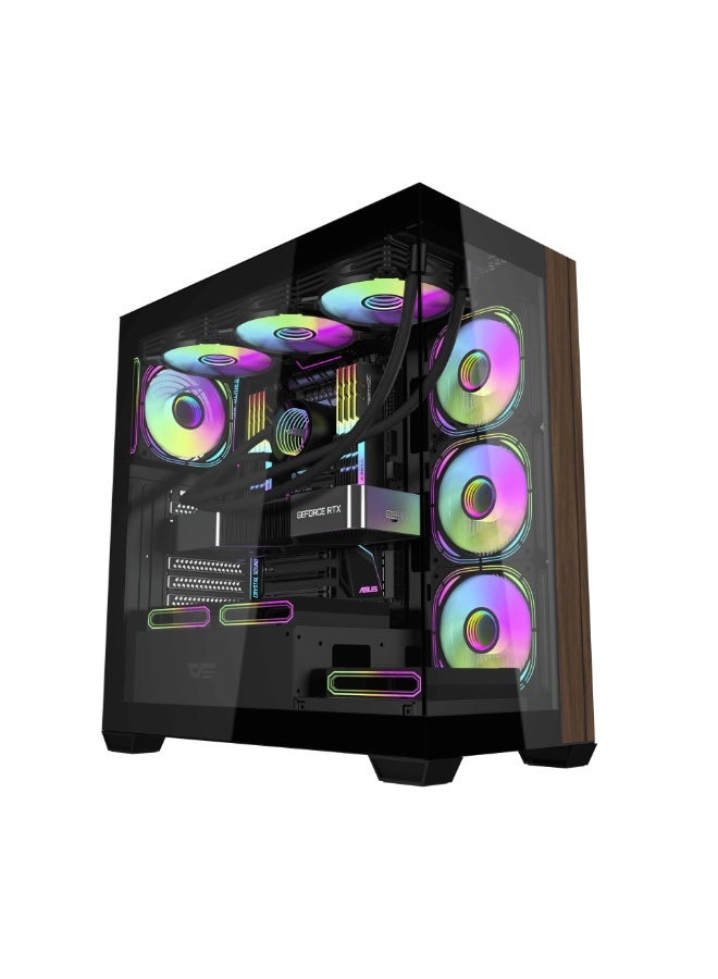 Darkflash DS900W ATX/M-ATX/ITX Gaming PC Case With 7 ARGB Fans included, 270° Panoramic Tempered Glass Design,Supports Up to 360mm Radiator, 425mm GPU Clearance, USB Type-C Included PC Case (Black)