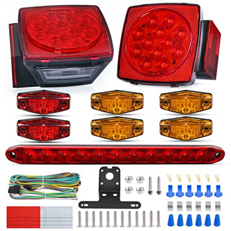 2PCS Square LED Kit with Halo Glow Submersible LED Stop Turn Tail Side Marker Clearance License Light for 12V Trailer Boat Camper RV Trucks Snowmobile Submersible stop turn tail, side marker, clearance and license lights for 12V trailer boat RV Camper Truck Snowmobile