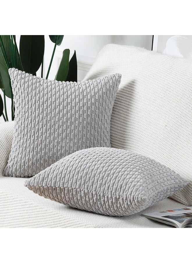 MADIZZ Pack of 2 Boho Striped Corduroy Throw Pillow Covers 20x20 Inch Light Grey Soft Decorative Cushion Cover for Bedroom Sofa Pillow Shell - Image 2