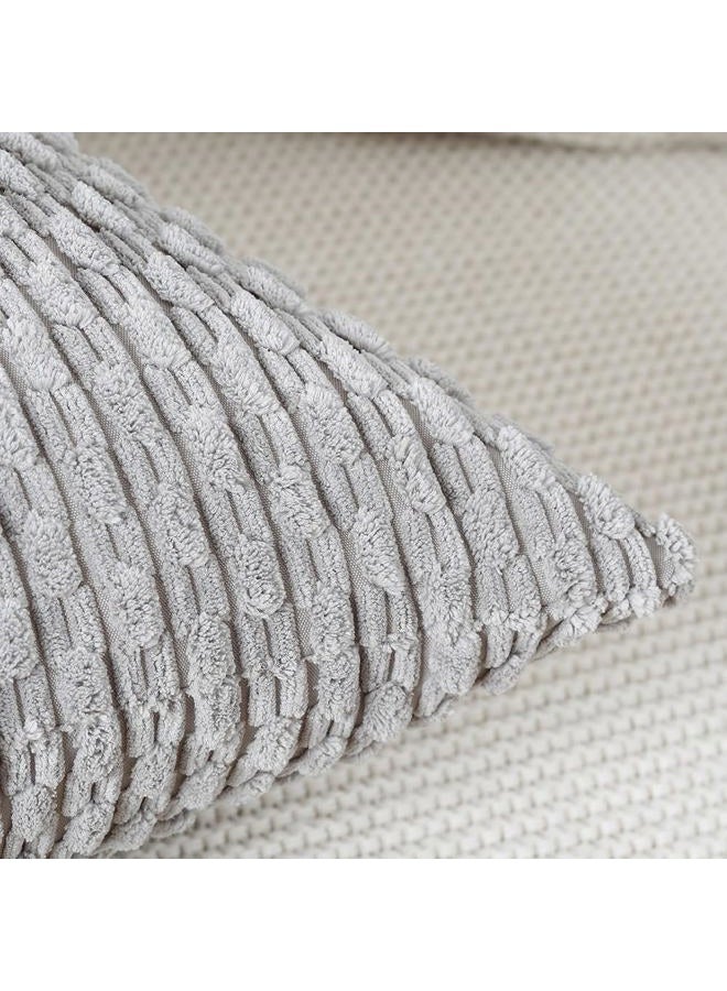 MADIZZ Pack of 2 Boho Striped Corduroy Throw Pillow Covers 20x20 Inch Light Grey Soft Decorative Cushion Cover for Bedroom Sofa Pillow Shell - Image 3